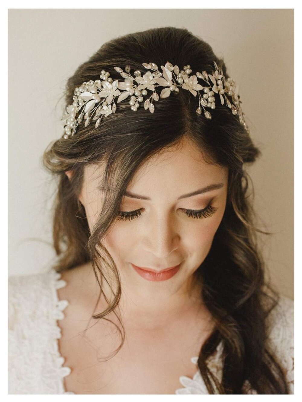 Women's Silver Handmade Rhinestone Sparkly Alloy Flower Leaf Modern Headband